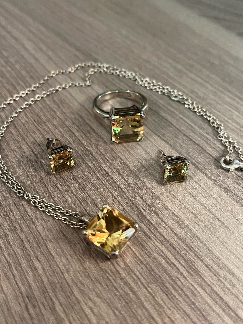 Citrine & Silver Necklace, Ring and Studs Set